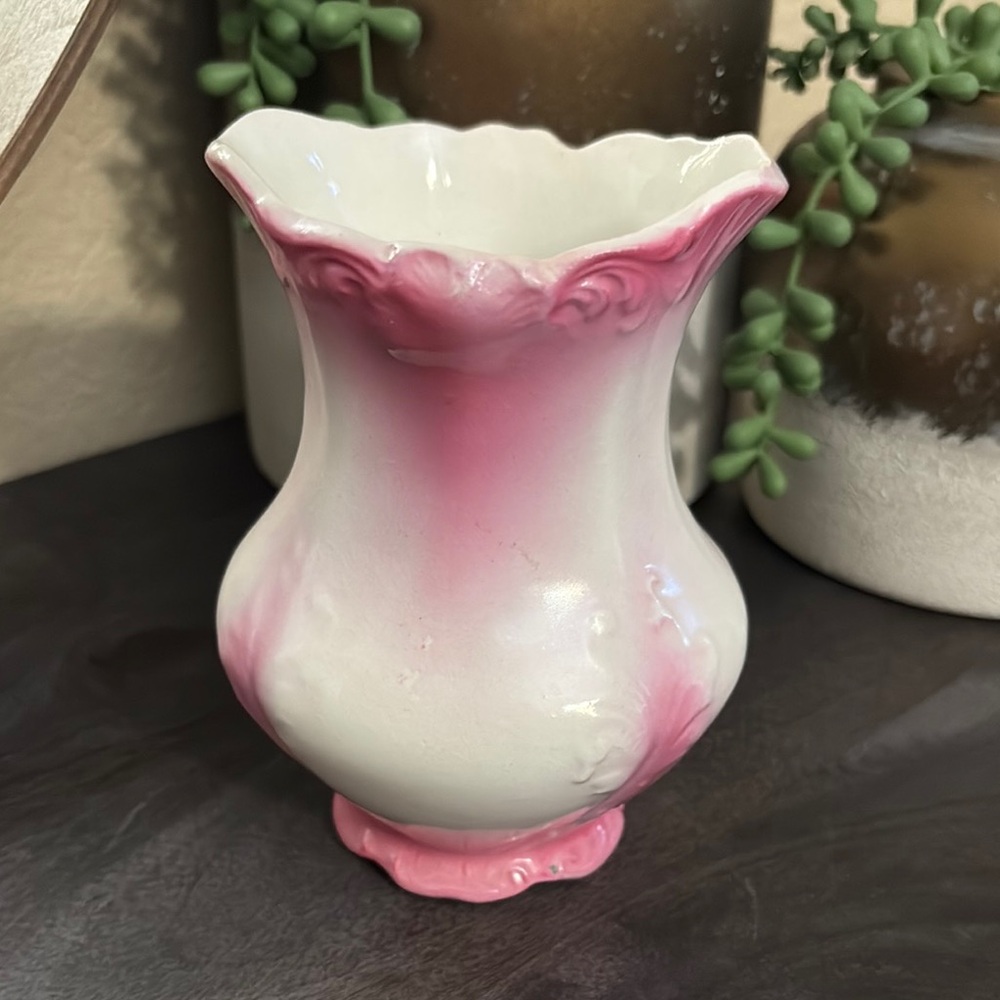 Vintage Elegant Pink and White Vase